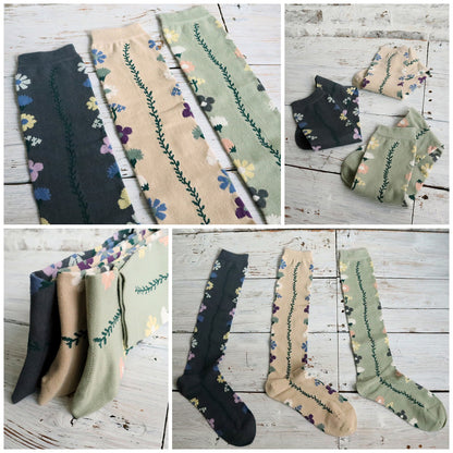 French Bull フレンチブル No.11-26125 カローラソックス(3色) 2026年春夏新作 宴 レディース 靴下 花冠をイメージした柄 ハイソックス 綿糸 日本製【追跡メール便送料無料】