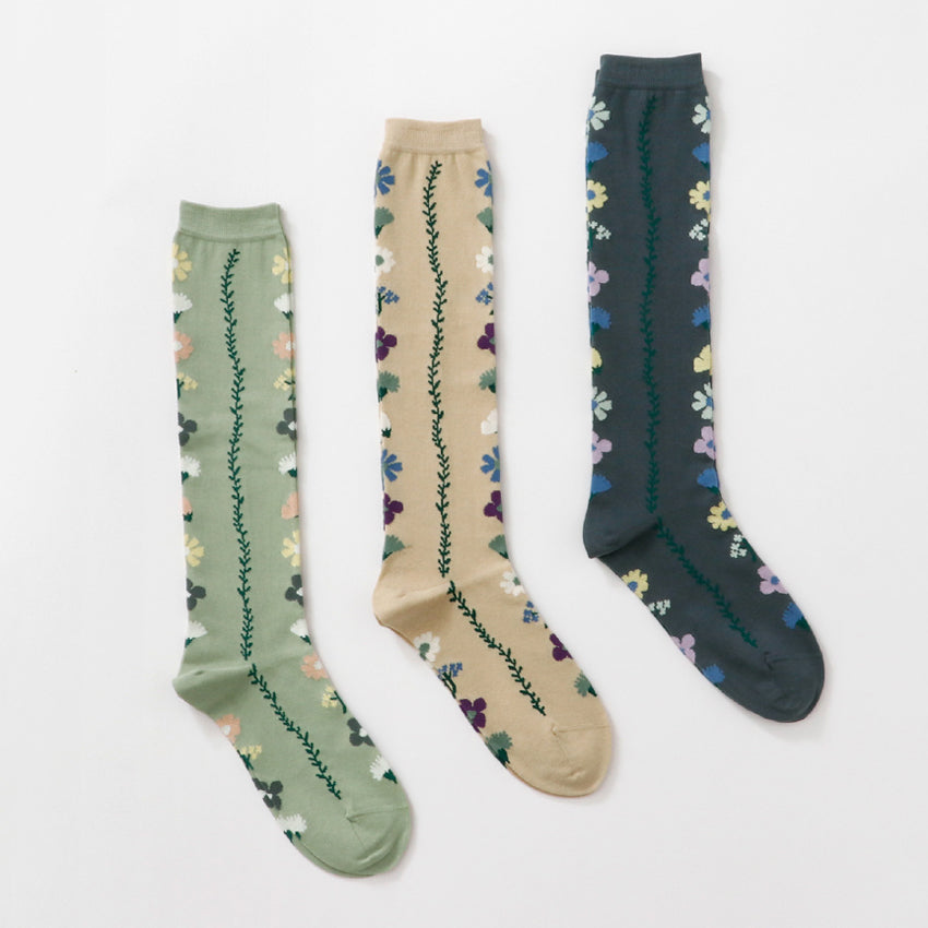 French Bull フレンチブル No.11-26125 カローラソックス(3色) 2026年春夏新作 宴 レディース 靴下 花冠をイメージした柄 ハイソックス 綿糸 日本製【追跡メール便送料無料】