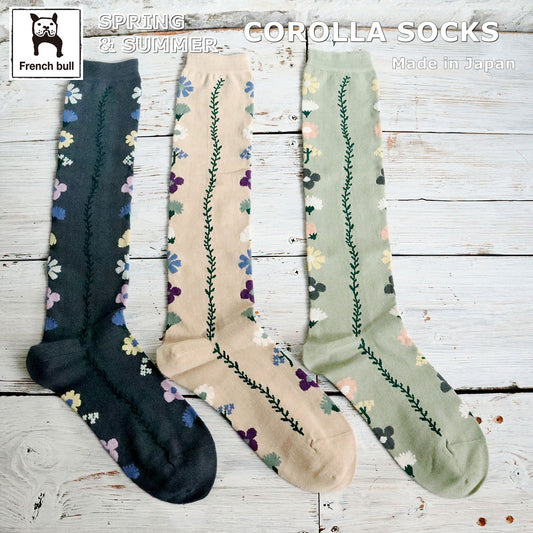 French Bull フレンチブル No.11-26125 カローラソックス(3色) 2026年春夏新作 宴 レディース 靴下 花冠をイメージした柄 ハイソックス 綿糸 日本製【追跡メール便送料無料】