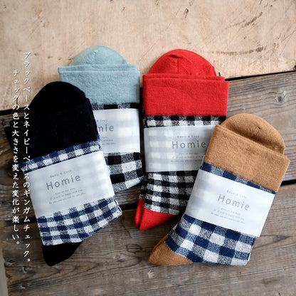 Homie(ホミー/ホーミー)No.H-089 コットンギンガムソックス(4色)【数量限定生産！日本製 MADE IN JAPAN ギンガムチェック 配色 しめつけ感の少ない オールシーズン】