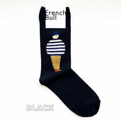 French Bull(フレンチブル)No.11-24251 カップルソックス(3色)【24-25秋冬 女の子と男の子がモチーフ 左右で違う柄 光沢感 シルケットの綿糸 日本製】
