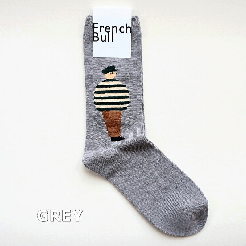 French Bull(フレンチブル)No.11-24251 カップルソックス(3色)【24-25秋冬 女の子と男の子がモチーフ 左右で違う柄 光沢感 シルケットの綿糸 日本製】