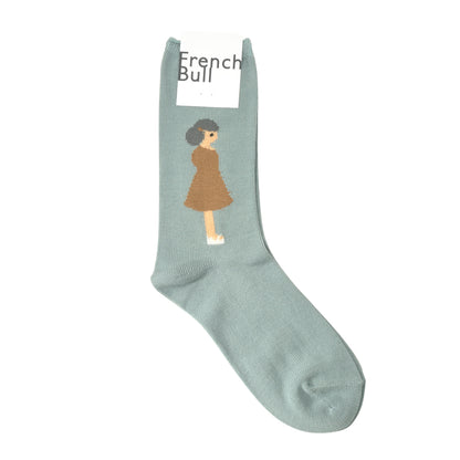 French Bull フレンチブル No.11-26104 カップルソックス vacances(3色) 2026年春夏新作 宴 レディース 靴下 女の子と男の子がモチーフ 左右で違う柄 光沢感 シルケットの綿糸 日本製【追跡メール便送料無料】