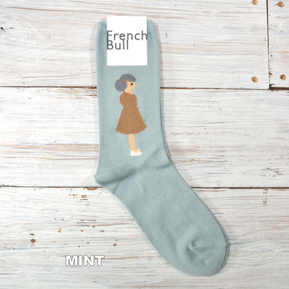 French Bull フレンチブル No.11-26104 カップルソックス vacances(3色) 2026年春夏新作 宴 レディース 靴下 女の子と男の子がモチーフ 左右で違う柄 光沢感 シルケットの綿糸 日本製【追跡メール便送料無料】