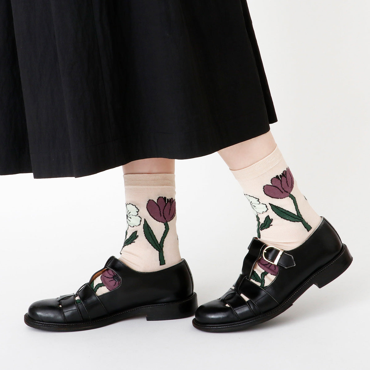 French Bull フレンチブル No.11-26111 ダンスソックス(3色) 2026年春夏新作 宴 レディース 靴下 花柄 ペールトーン シルケットの綿糸 日本製【追跡メール便送料無料】