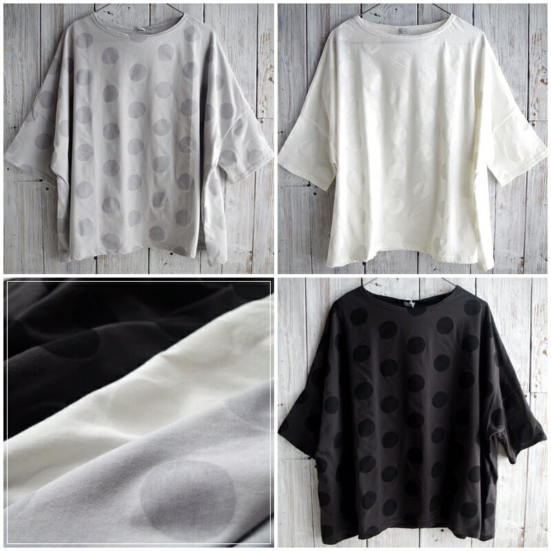 ichi(イチ)コットンドット柄プルオーバー(3色)【カットソー/Tシャツ/ドルマンスリーブ/半袖/COTTON 100％】【日本製/MADE IN JAPAN】