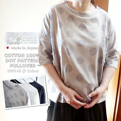 ichi(イチ)コットンドット柄プルオーバー(3色)【カットソー/Tシャツ/ドルマンスリーブ/半袖/COTTON 100％】【日本製/MADE IN JAPAN】