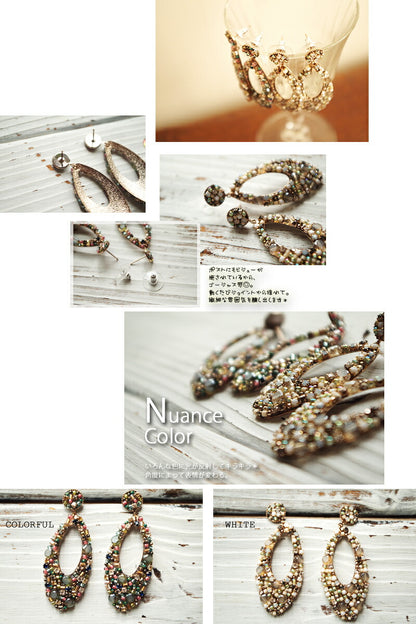 【数量限定】買い付け☆ビジューいっぱいのドロップピアス(2 color)(フックピアス)【レディースアクセサリー/ジュエリー/天然石/クリスマス】【HAND MADE/手作り】