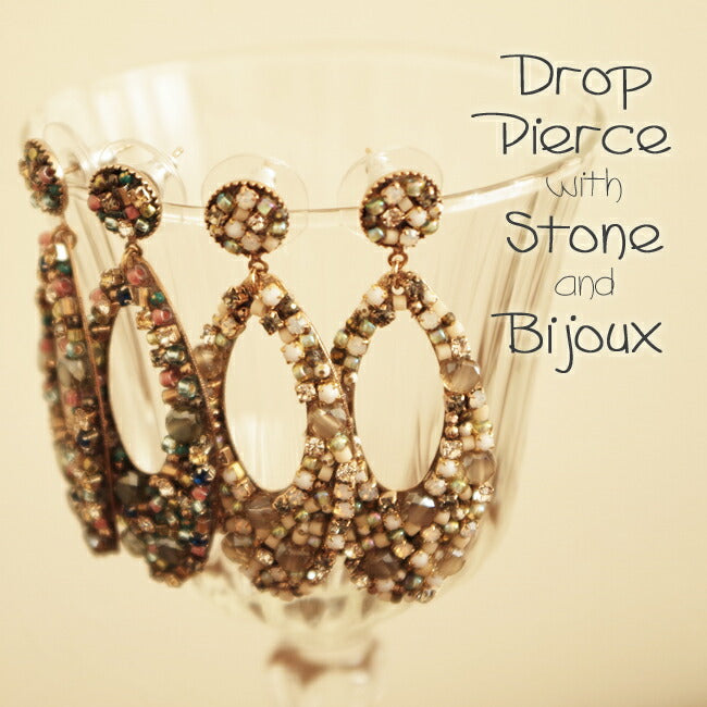 【数量限定】買い付け☆ビジューいっぱいのドロップピアス(2 color)(フックピアス)【レディースアクセサリー/ジュエリー/天然石/クリスマス】【HAND MADE/手作り】