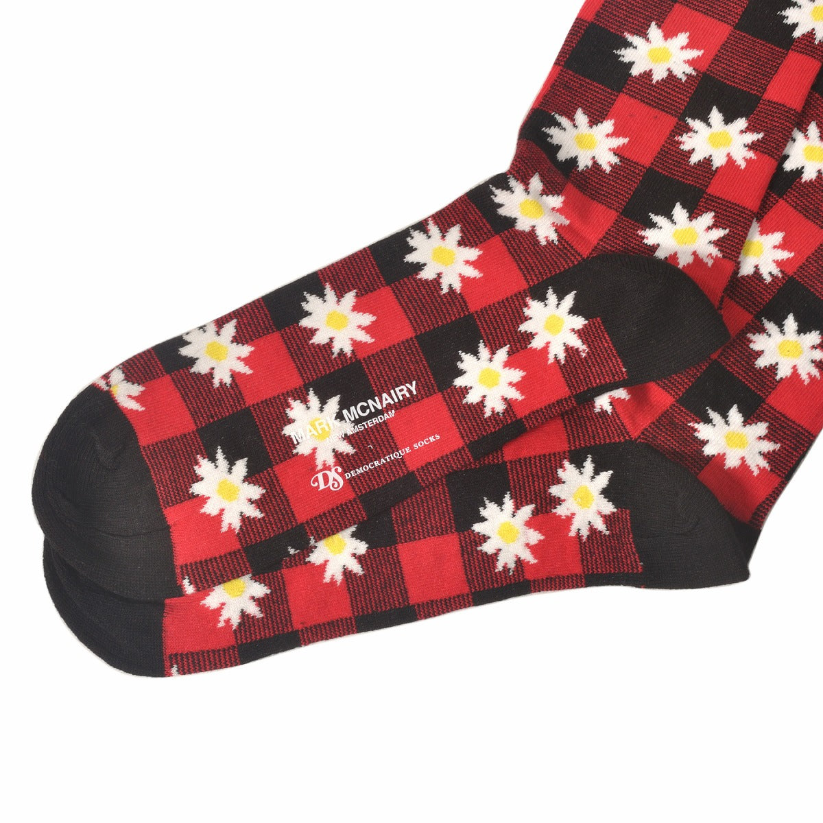 Mark McNairy x DEMOCRATIQUE SOCKS(マークマクナイリーxデモクラティックソックス)クルーソックス靴下 "Buffalo Daisy Spring Red" from Denmark Copenhagen【ユニセックス/メンズ】【コラボ ショートソックス】