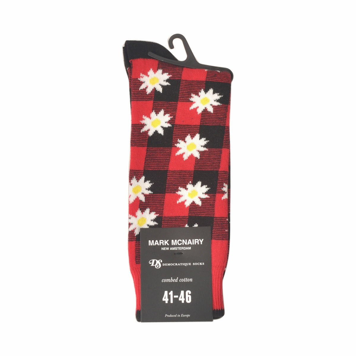 Mark McNairy x DEMOCRATIQUE SOCKS(マークマクナイリーxデモクラティックソックス)クルーソックス靴下 "Buffalo Daisy Spring Red" from Denmark Copenhagen【ユニセックス/メンズ】【コラボ ショートソックス】