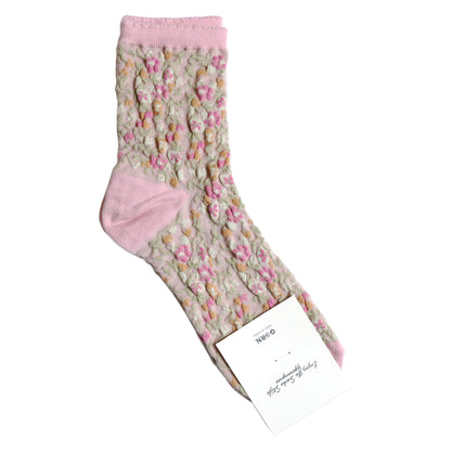DUSTY FLOWER SOCKS ダスティフラワーコットンソックス(4色) 【2025年春夏 数量限定 綿 ダスティカラー 程良い厚み 凸凹 立体的 フロッキー ワッフル ジャガード編み 韓国】