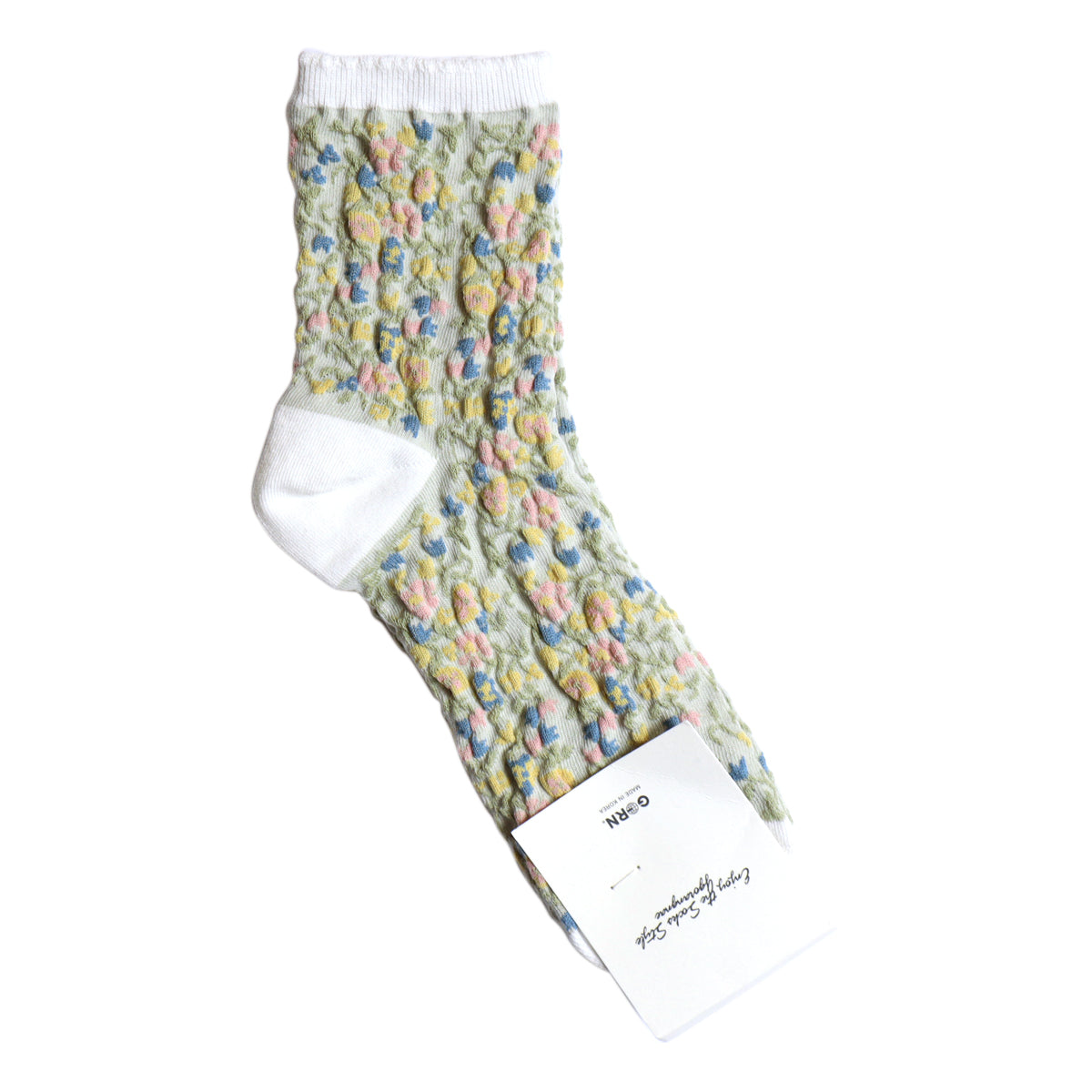 DUSTY FLOWER SOCKS ダスティフラワーコットンソックス(4色) 【2025年春夏 数量限定 綿 ダスティカラー 程良い厚み 凸凹 立体的 フロッキー ワッフル ジャガード編み 韓国】