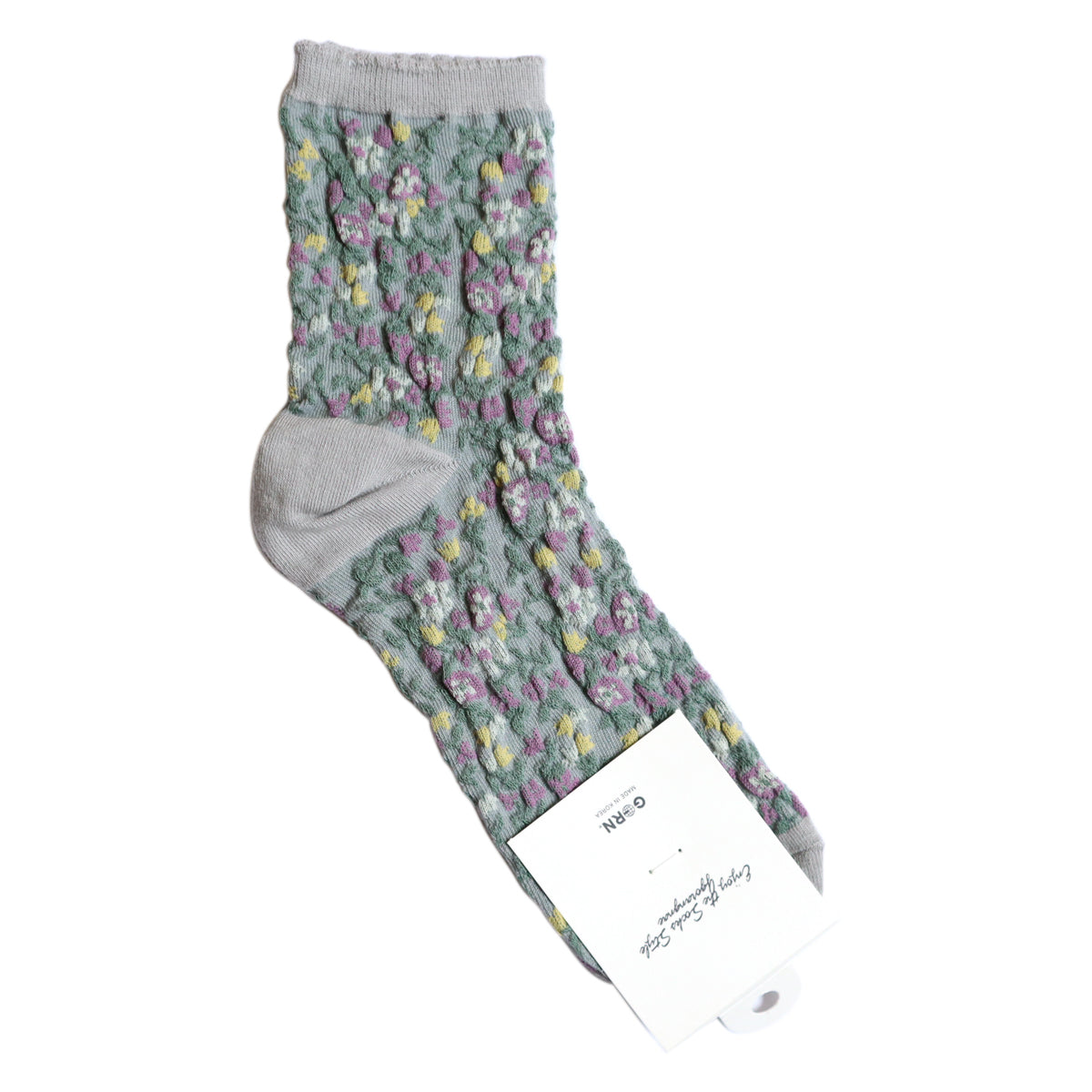 DUSTY FLOWER SOCKS ダスティフラワーコットンソックス(4色) 【2025年春夏 数量限定 綿 ダスティカラー 程良い厚み 凸凹 立体的 フロッキー ワッフル ジャガード編み 韓国】