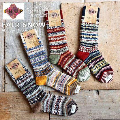 CHUP(チュプ) "FAIR SNOW(フェアスノー)" ウォッシャブルウールソックス(4色×2サイズ) 【2025-26年秋冬☆数量限定生産 日本製 再入荷無し 丈夫 適度な厚み フェアアイル柄 ノルディック柄 ナバホ柄】