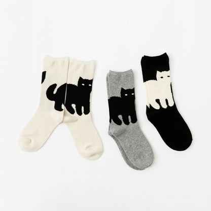 French Bull(フレンチブル)No.11-24274 シャトンソックス winter(3色)【24-25秋冬 立ち姿が可愛い子猫がモチーフ リサイクルメリノウール 程よい厚み 贈り物に 日本製】