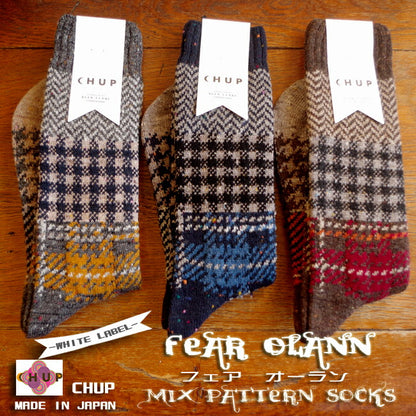 CHUP(チュプ)【数量限定】【メンズ】"WHITE LABEL""FEAR OLANN/フェア オーラン" ミックスパターンソックス(3色)【ツイード/ネップ/千鳥格子/グレンチェック】【日本製/MADE IN JAPAN】