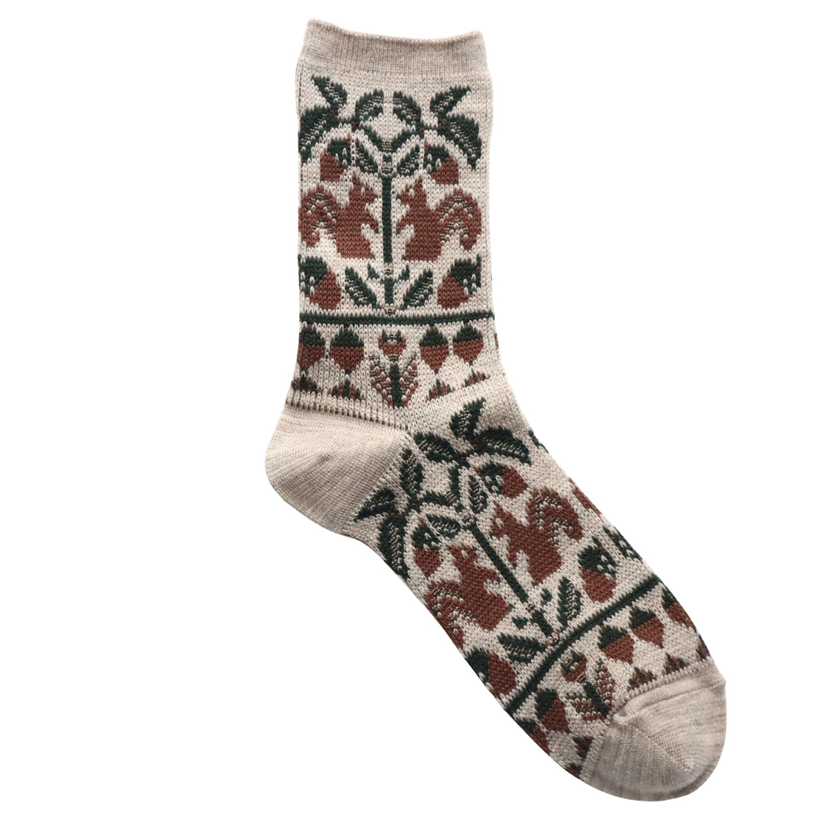 French Bull(フレンチブル)No.11-25259 フォレソックス(3色)【レディース 靴下 日本製 2025-26年秋冬 どんぐりの木とリスの柄 程良い厚み 防縮ウール コットン 贈り物】