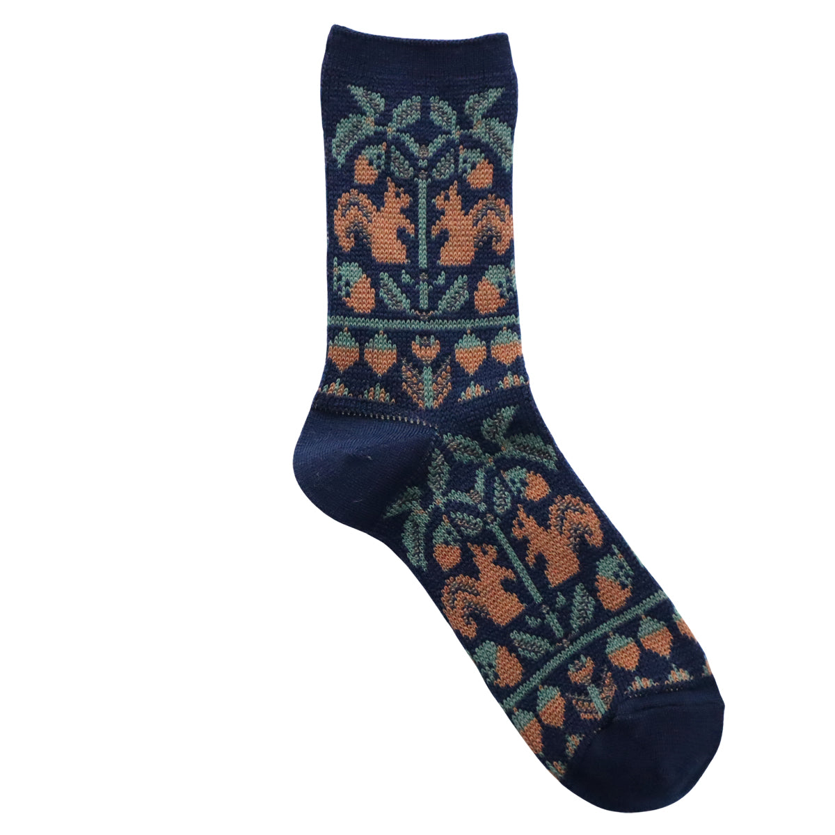 French Bull(フレンチブル)No.11-25259 フォレソックス(3色)【レディース 靴下 日本製 2025-26年秋冬 どんぐりの木とリスの柄 程良い厚み 防縮ウール コットン 贈り物】