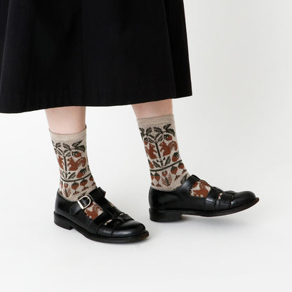 French Bull(フレンチブル)No.11-25259 フォレソックス(3色)【レディース 靴下 日本製 2025-26年秋冬 どんぐりの木とリスの柄 程良い厚み 防縮ウール コットン 贈り物】