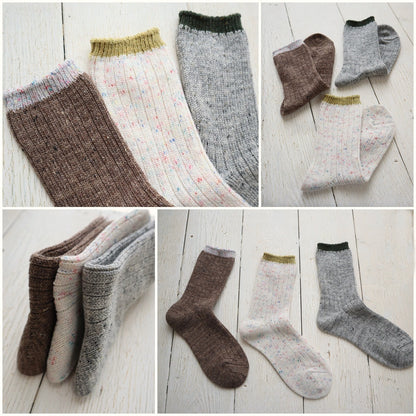 French Bull(フレンチブル)No.11-25263 グランソックス(3色)【レディース 靴下 日本製 2025-26年秋冬 配色 カラーネップ糸 防縮ウール リブ編み カジュアルコーデ 贈り物】