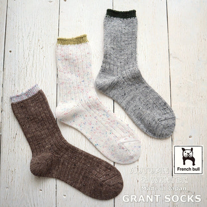 French Bull(フレンチブル)No.11-25263 グランソックス(3色)【レディース 靴下 日本製 2025-26年秋冬 配色 カラーネップ糸 防縮ウール リブ編み カジュアルコーデ 贈り物】