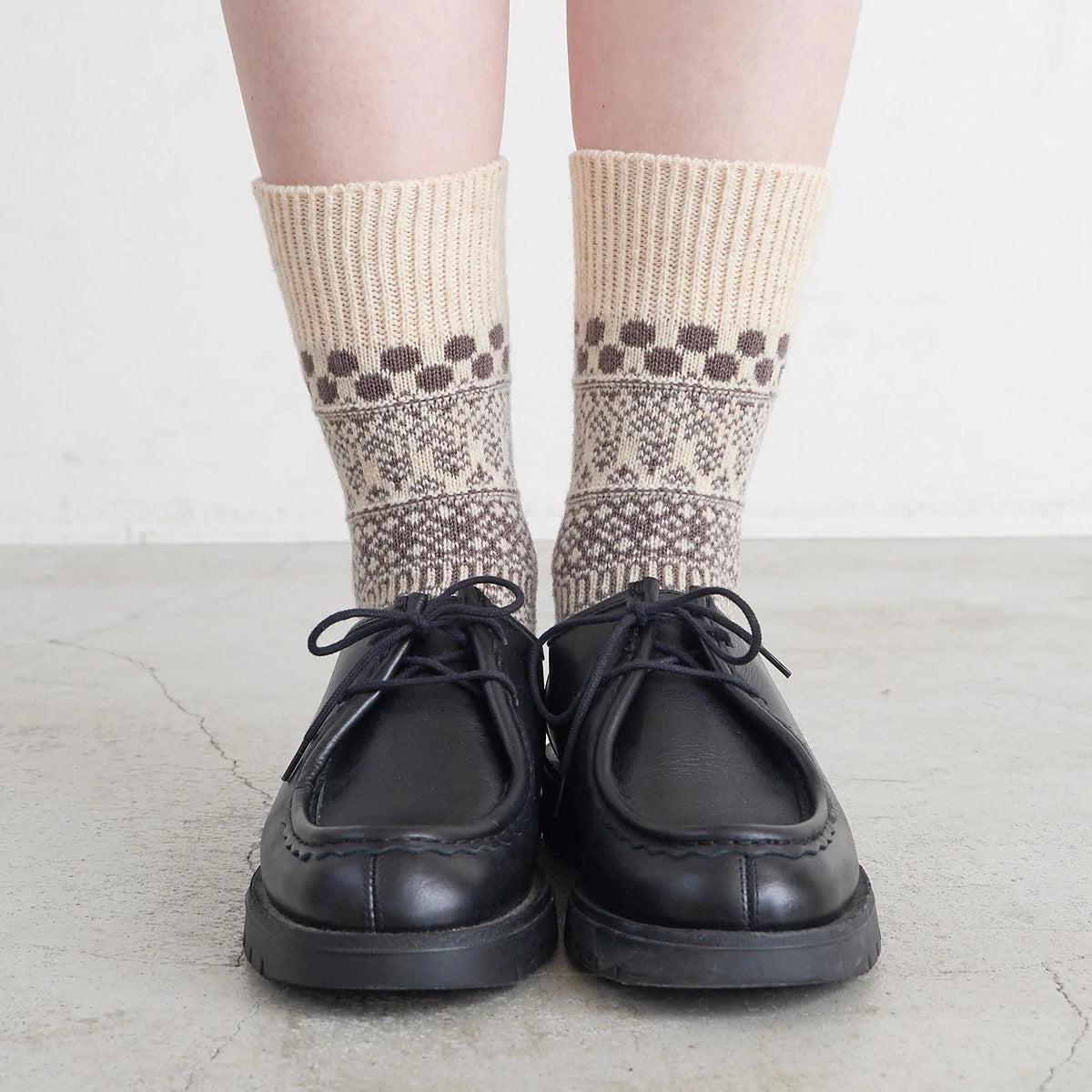 Homie(ホミー/ホーミー)No.H-084 ウールコットン ジャガードドットソックス(5色)【2025-26年秋冬☆数量限定生産！ラムウール シャリ感 暖か 冷えとり】