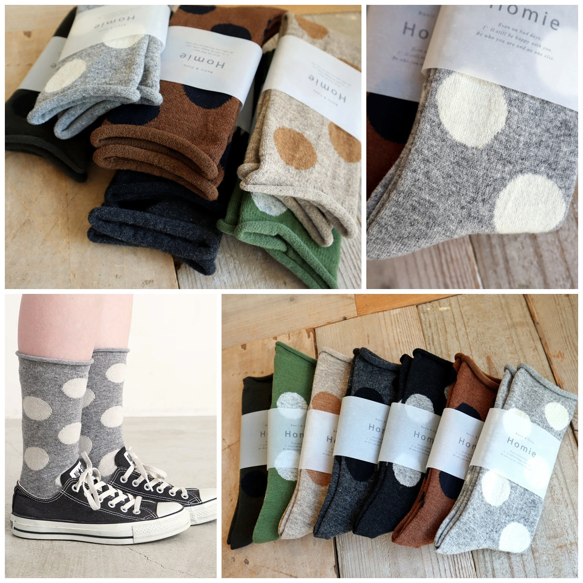 Homie(ホミー/ホーミー)No.H-034 ウールビッグドットソックス(7色)【2025-26年秋冬☆新色追加♪数量限定生産！ウール シャリ感 ドット 暖か 冷えとり】