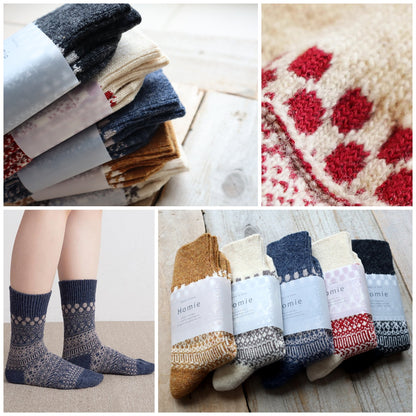 Homie(ホミー/ホーミー)No.H-084 ウールコットン ジャガードドットソックス(5色)【2025-26年秋冬☆数量限定生産！ラムウール シャリ感 暖か 冷えとり】
