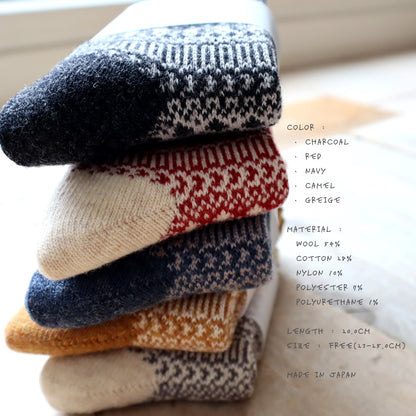 Homie(ホミー/ホーミー)No.H-084 ウールコットン ジャガードドットソックス(5色)【2025-26年秋冬☆数量限定生産！ラムウール シャリ感 暖か 冷えとり】