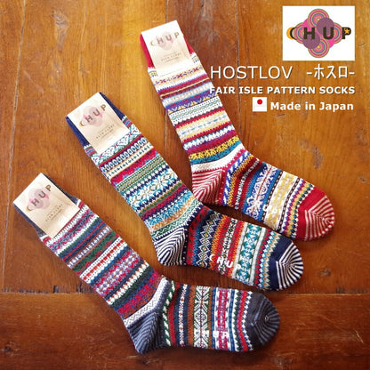 CHUP(チュプ)【数量限定生産】"HOSTLOV(ホスロ)"フェアアイル柄ソックス(3色)【S/M/メンズ/レディース】【日本製】