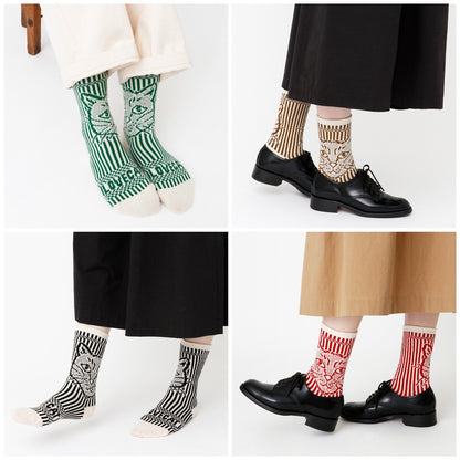 French Bull(フレンチブル)No.11-24266 アイラブキャットソックス(4色)【レディース 靴下 25-26年秋冬 ネコへの愛情を表現 ジャガード編み 柔らかいウール 厚手 贈り物に 防縮ウール 日本製】