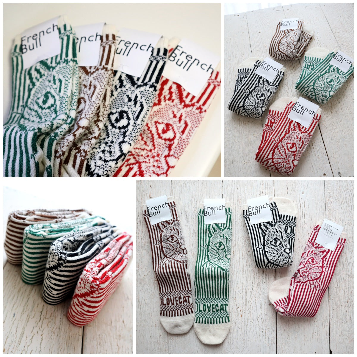 French Bull(フレンチブル)No.11-24266 アイラブキャットソックス(4色)【レディース 靴下 25-26年秋冬 ネコへの愛情を表現 ジャガード編み 柔らかいウール 厚手 贈り物に 防縮ウール 日本製】