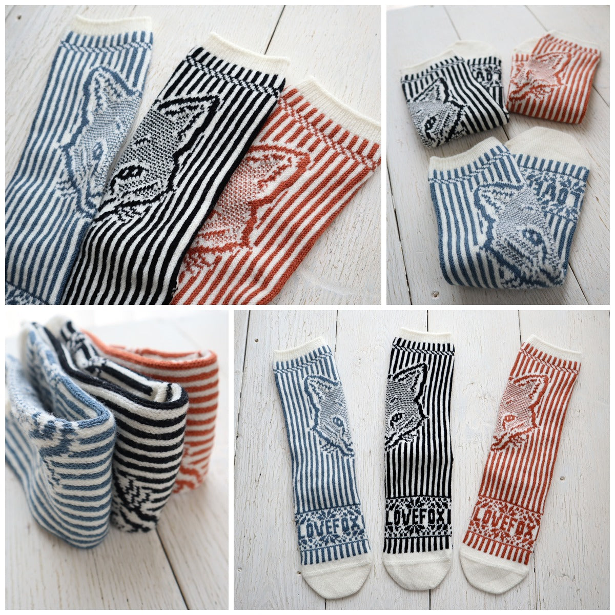 French Bull(フレンチブル)No.11-25265 アイラブフォックスソックス(3色)【レディース 靴下 25-26年秋冬 キツネ柄 ジャガード編み 柔らかいウール 厚手 冬の贈り物にも 防縮ウール使用 日本製】