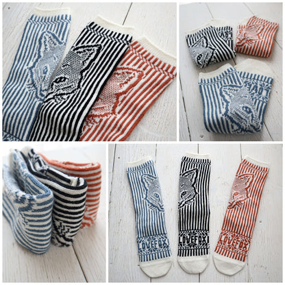 French Bull(フレンチブル)No.11-25265 アイラブフォックスソックス(3色)【レディース 靴下 25-26年秋冬 キツネ柄 ジャガード編み 柔らかいウール 厚手 冬の贈り物にも 防縮ウール使用 日本製】