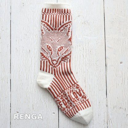 French Bull(フレンチブル)No.11-25265 アイラブフォックスソックス(3色)【レディース 靴下 25-26年秋冬 キツネ柄 ジャガード編み 柔らかいウール 厚手 冬の贈り物にも 防縮ウール使用 日本製】