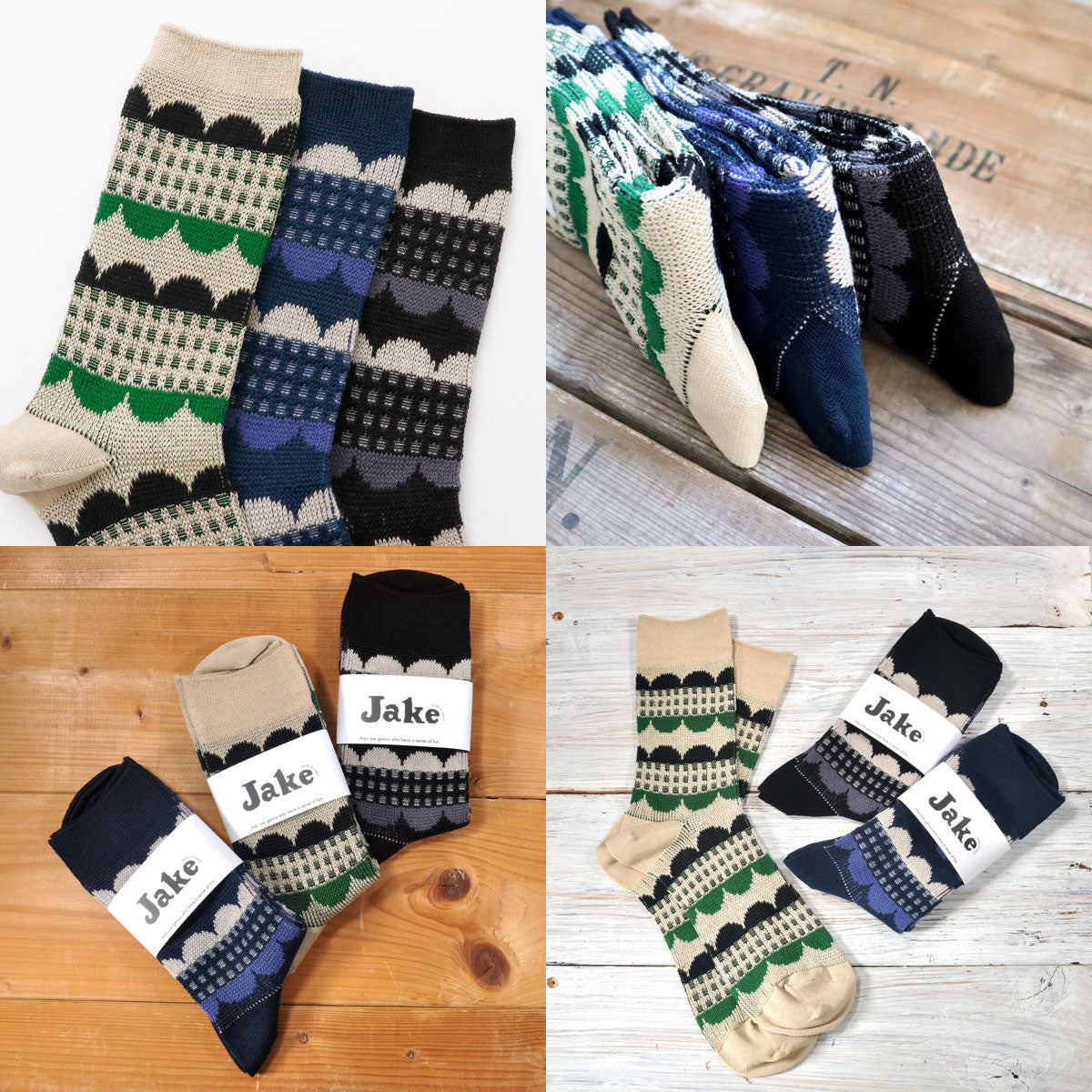 Jake ジェイク French Bull フレンチブル No.21-26102 ピルヴィソックス(3色) Mens 2026年春夏新作 宴 メンズ レディース大きめ 靴下 幾何学柄 ジャガード編み シルケットの綿糸 日本製【追跡メール便送料無料】