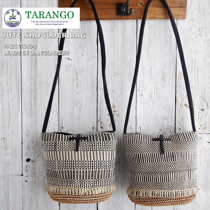 TARANGO(タランゴ) 【2022年春夏☆少量入荷！送料無料！】【FAIR TRADE/MADE IN BANGLADESH】ジュートショルダーかごバッグ(2柄)【フェアトレード/ショルダーバッグ/かごバッグ/夏バッグ/エコ/カジュアル/モノトーン】【手作り/HAND MADE】
