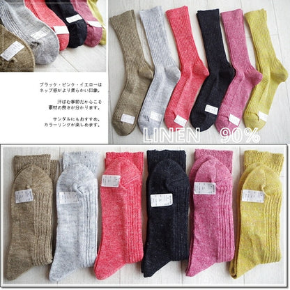 ichi(イチ)L010 リネンソックス(6色)【麻リネン/冷えとり/暖かい】【スラブ//リブ編み】【日本製/MADE IN JAPAN】