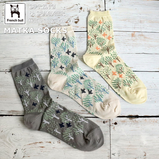 French Bull フレンチブル No.11-26129 マトカソックス(3色) 2026年春夏新作 宴 レディース 靴下 森と渡り鳥をイメージした柄 シルケット綿糸 柔らかなトーンの配色 日本製【追跡メール便送料無料】