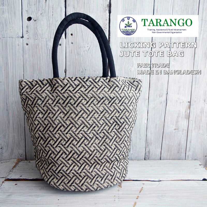 TARANGO(タランゴ)【FAIR TRADE/MADE IN BANGLADESH】LICKING PATTERNジュートトートバッグ(1柄)【フェアトレード/ショルダーバッグ/バケーション/かごバッグ/夏バッグ/エコ/カジュアル/モノトーン】【手作り/HAND MADE】