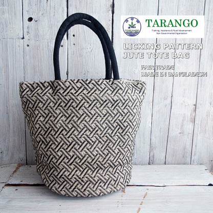 TARANGO(タランゴ)【FAIR TRADE/MADE IN BANGLADESH】LICKING PATTERNジュートトートバッグ(1柄)【フェアトレード/ショルダーバッグ/バケーション/かごバッグ/夏バッグ/エコ/カジュアル/モノトーン】【手作り/HAND MADE】