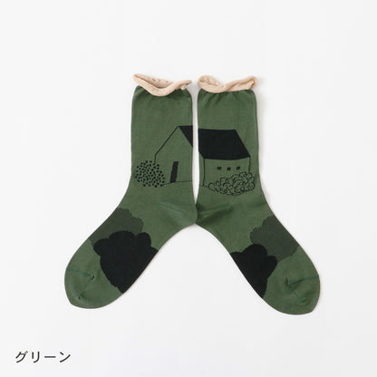 French Bull(フレンチブル)No.11-24258 ムイストソックス(3色)【24-25秋冬 家モチーフ シルケット綿 リンキング仕様 快適な履き心地 日本製】