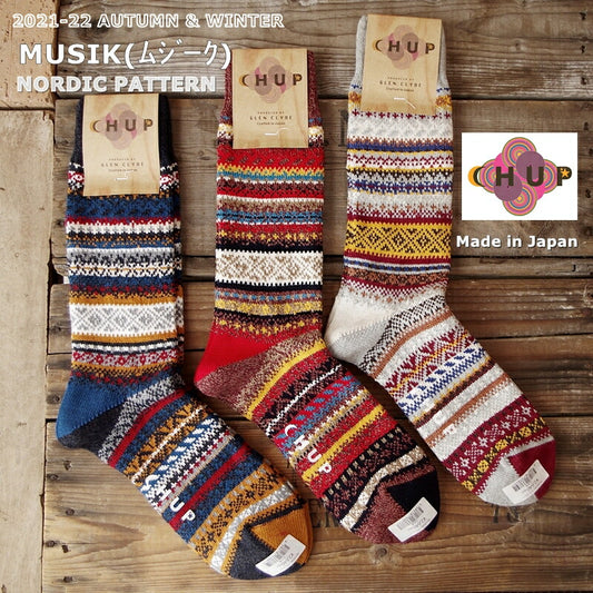 CHUP(チュプ)"MUSIK(ムジーク)"【数量限定生産】【日本製/MADEIN JAPAN】ノルディック柄ソックス(3色)【再入荷無し/コーマ綿/丈夫/フェアアイル柄/S/M/メンズ/レディース】