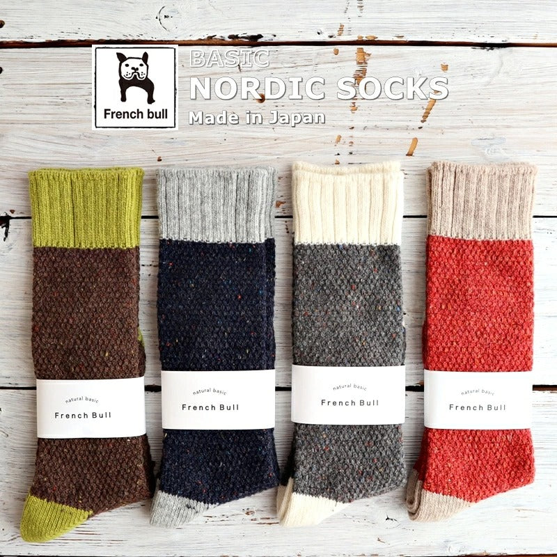 French Bull(フレンチブル) No.01-0212 ノルディックソックス(4色)【レディース 靴下 カシミア ウール 配色 バイカラー ネップ糸 無地 暖かい 冷え取り 日本製】