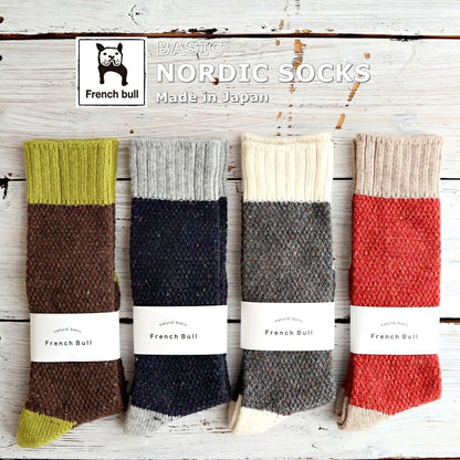 French Bull(フレンチブル) No.01-0212 ノルディックソックス(4色)【レディース 靴下 カシミア ウール 配色 バイカラー ネップ糸 無地 暖かい 冷え取り 日本製】