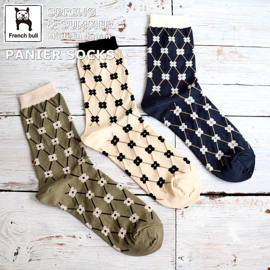 French Bull フレンチブル No.11-26106 パニエソックス(3色) 2026年春夏新作 宴 レディース 靴下 小花柄 格子柄 シルケットの綿糸 日本製【追跡メール便送料無料】