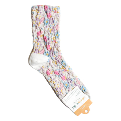 PASTEL FLOWER SOCKS パステルフラワーコットンソックス(4色) 【2025年春夏 数量限定 綿 パステルカラー 程良い厚み 凸凹 立体的 フロッキー ワッフル ジャガード編み 韓国】