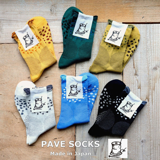 Put on socks(プットオンソックス)"pave"パヴェ コットンソックス(6 COLOR) オールシーズン快適 天然素材 ドット柄 幾何学模様 石畳のモチーフ 手書き風 綿 すっきり 締め付けにくい 日本製 MADE IN JAPAN