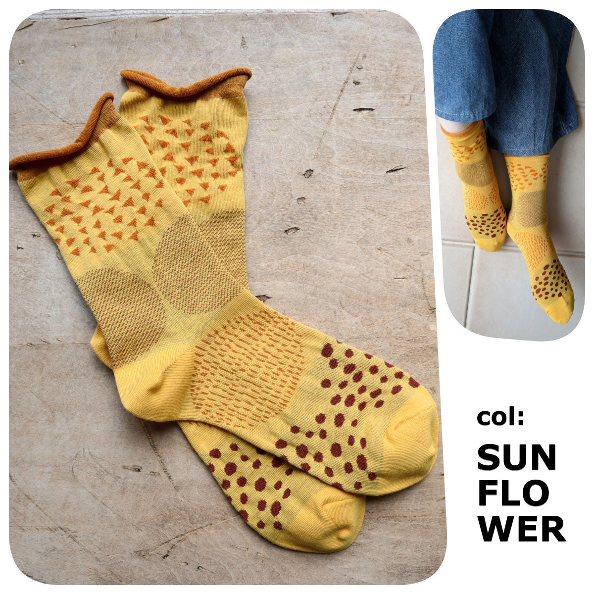 Put on socks(プットオンソックス)"pave"パヴェ コットンソックス(6 COLOR) オールシーズン快適 天然素材 ドット柄 幾何学模様 石畳のモチーフ 手書き風 綿 すっきり 締め付けにくい 日本製 MADE IN JAPAN